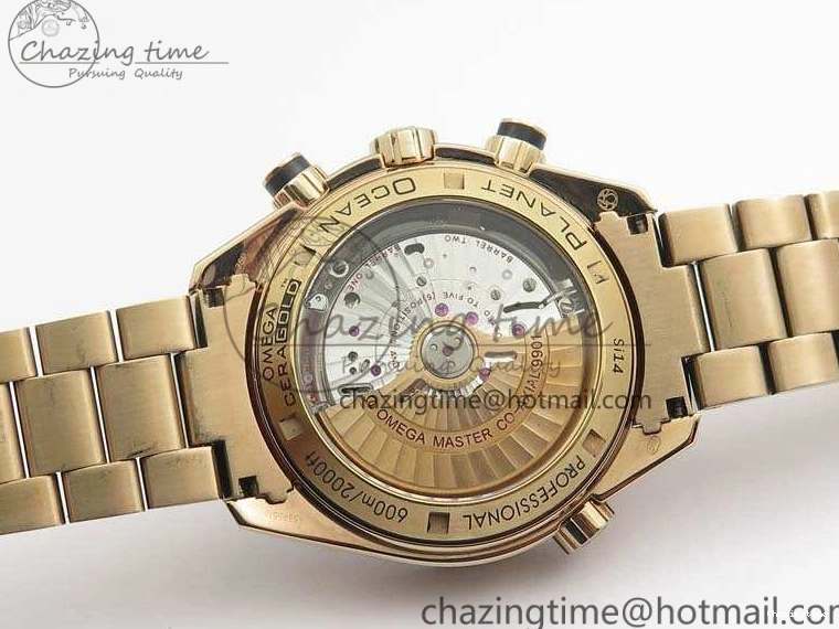 0517 Seamaster Pro Chrono RG Best Edition Black Ceramic Black Dial On RG Bracelet A ComfortFit 8130